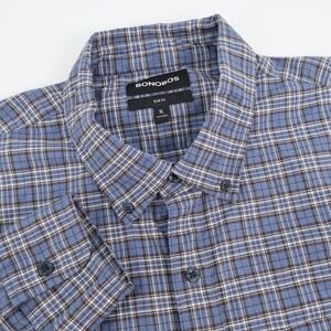 Bonobos Mens XL Slim‎ Fit Button Down Shirt Blue Plaid Casual Cotton Blend